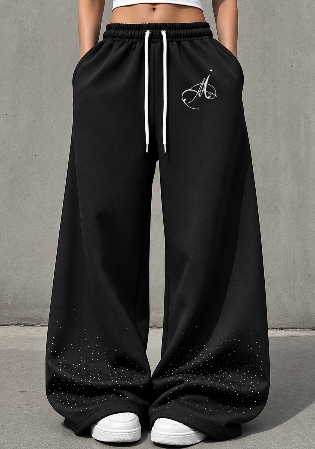 MELARIS - Czarne spodnie wide-leg